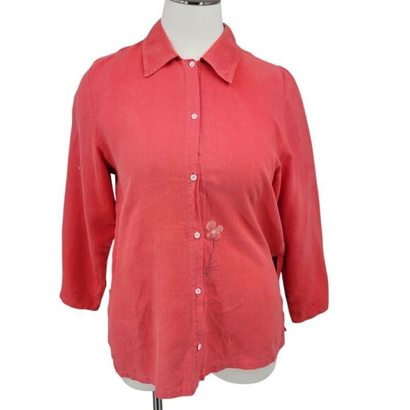Liz and Jane Vintage Linen Artsy Long Sleeve Button Down Top Blouse XL - Picture 2 of 16